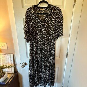 Natural Life, Rebecca Tiered Midi Dress - Black Cream Roses - Large